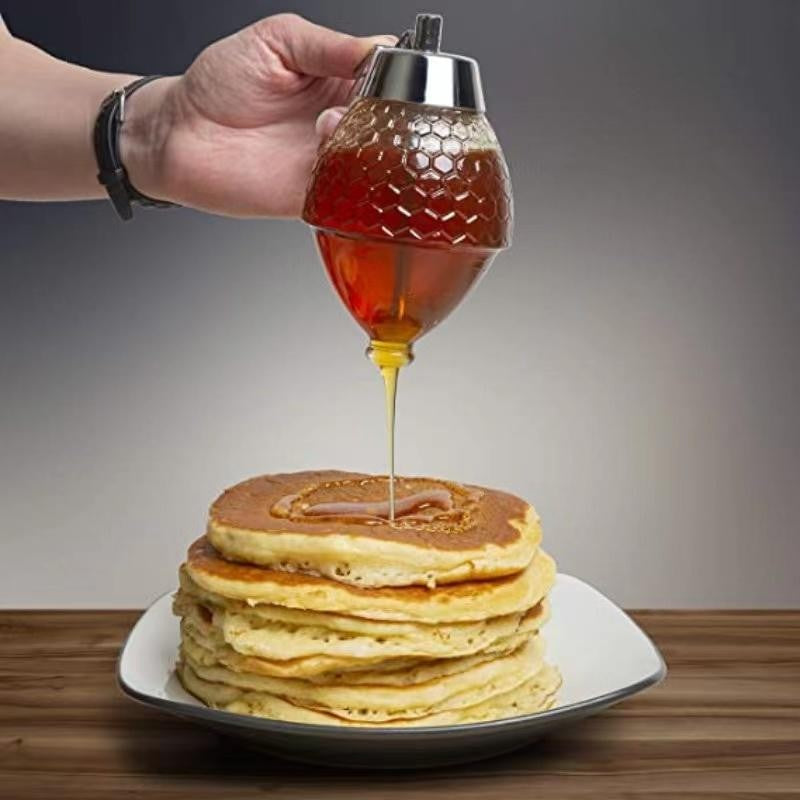 Dozator de Miere si Sirop, Dispenser fara Picurare cu Sistem de Eliberare Inferioara, Recipient Tip Fagure pentru Zahar, Acril Rezistent, 200 ml, Transparent
