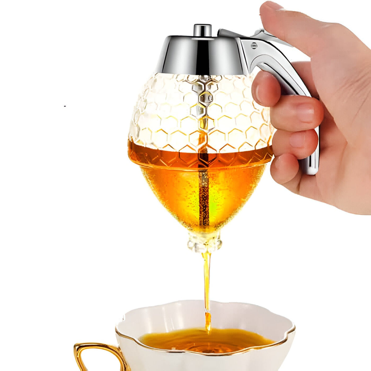 Dozator de Miere si Sirop, Dispenser fara Picurare cu Sistem de Eliberare Inferioara, Recipient Tip Fagure pentru Zahar, Acril Rezistent, 200 ml, Transparent
