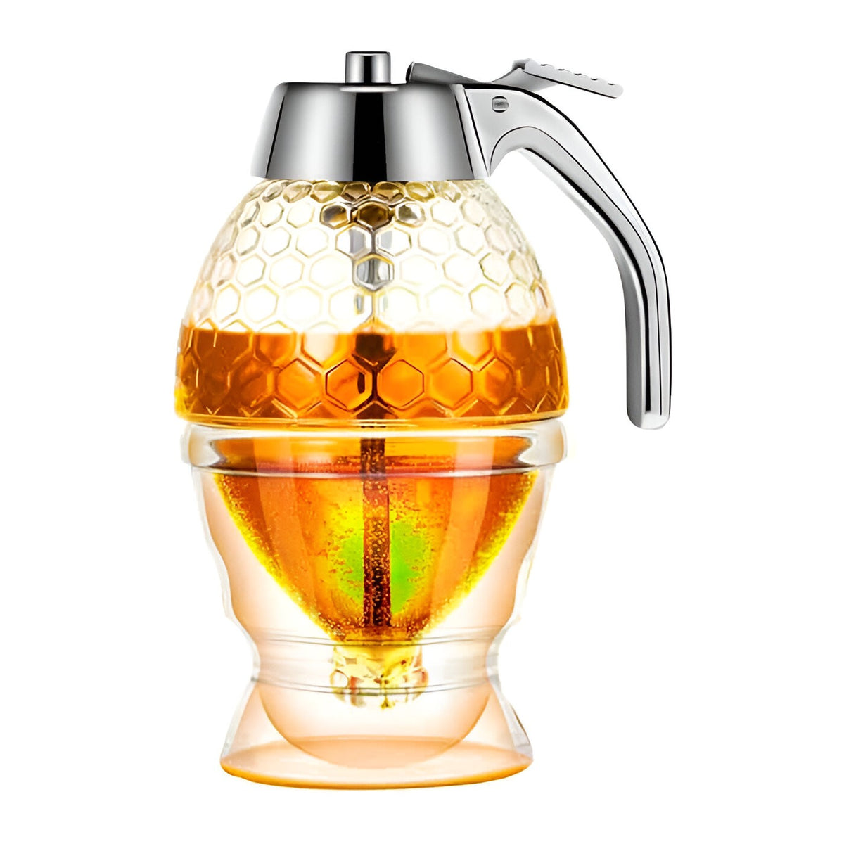 Dozator de Miere si Sirop, Dispenser fara Picurare cu Sistem de Eliberare Inferioara, Recipient Tip Fagure pentru Zahar, Acril Rezistent, 200 ml, Transparent