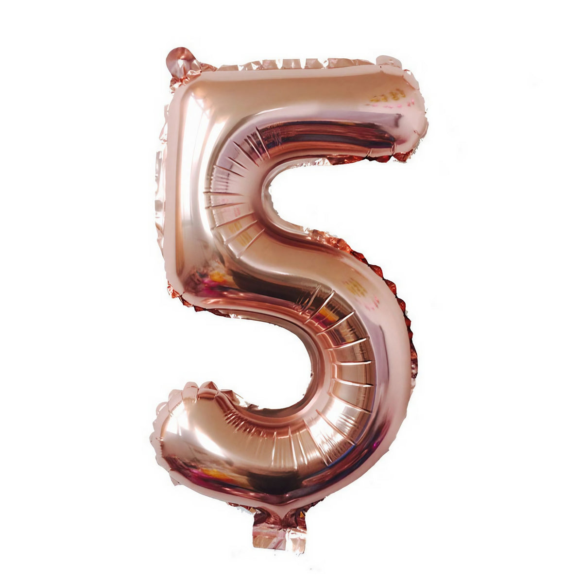 Balon din Folie Cifra 5 pentru Aniversare, Umflare cu Aer sau Heliu, Aluminiu cu Agatatoare, 81 cm, Roz Auriu