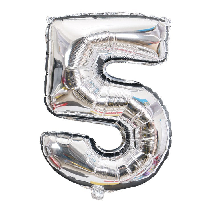Balon Cifra 5 din Folie de Aluminiu, Compatibil Aer sau Heliu, Reutilizabil, Argintiu, 81 cm