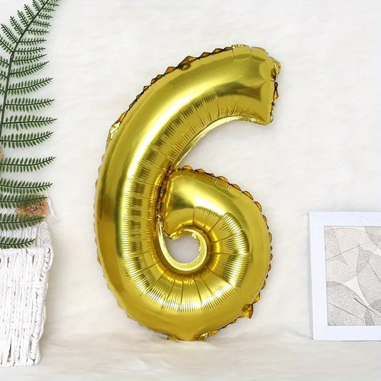Balon Cifra 6, Balon Aniversar din Folie Aluminiu, Umflare Aer sau Heliu, Reutilizabil cu Pai Inclus, 81 cm, Auriu