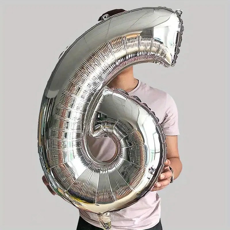 Balon Cifra 6 Aniversar, Folie de Aluminiu pentru Aer sau Heliu, Include Pai Umflare, 81 cm, Argintiu