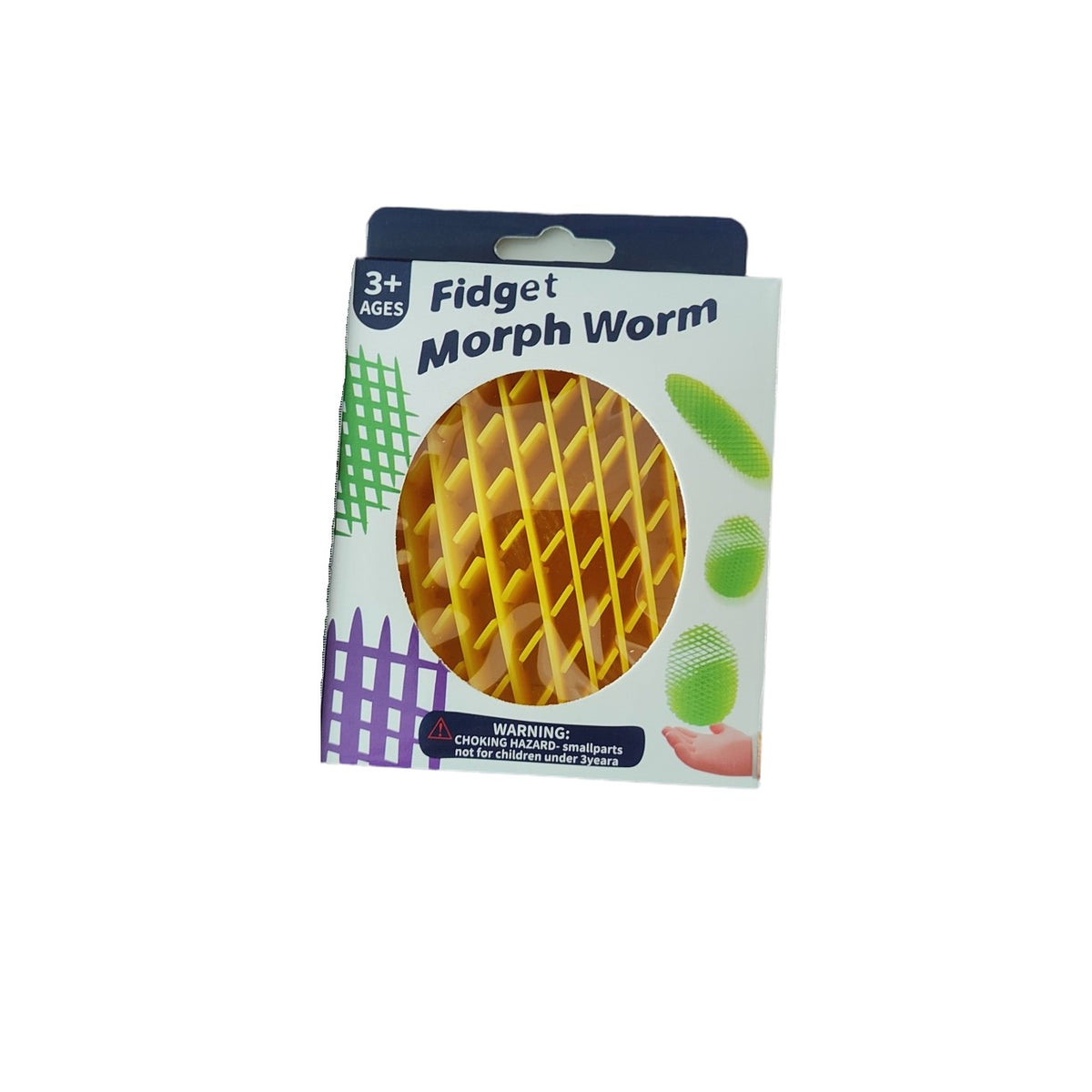 Jucarie Worm Fidget Decompresie, Anti Stres, Plasa Elastica, Plastic, 10-24.5 cm, Galben
