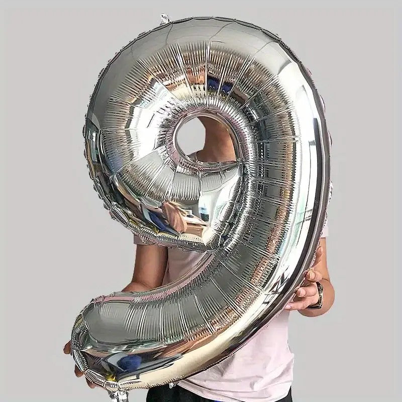 Balon din Folie Cifra 9, Balon Gigant Aniversar, Compatibil Aer sau Heliu, Material Aluminiu, Argintiu, 81 cm