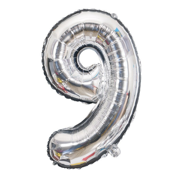 Balon din Folie Cifra 9, Balon Gigant Aniversar, Compatibil Aer sau Heliu, Material Aluminiu, Argintiu, 81 cm