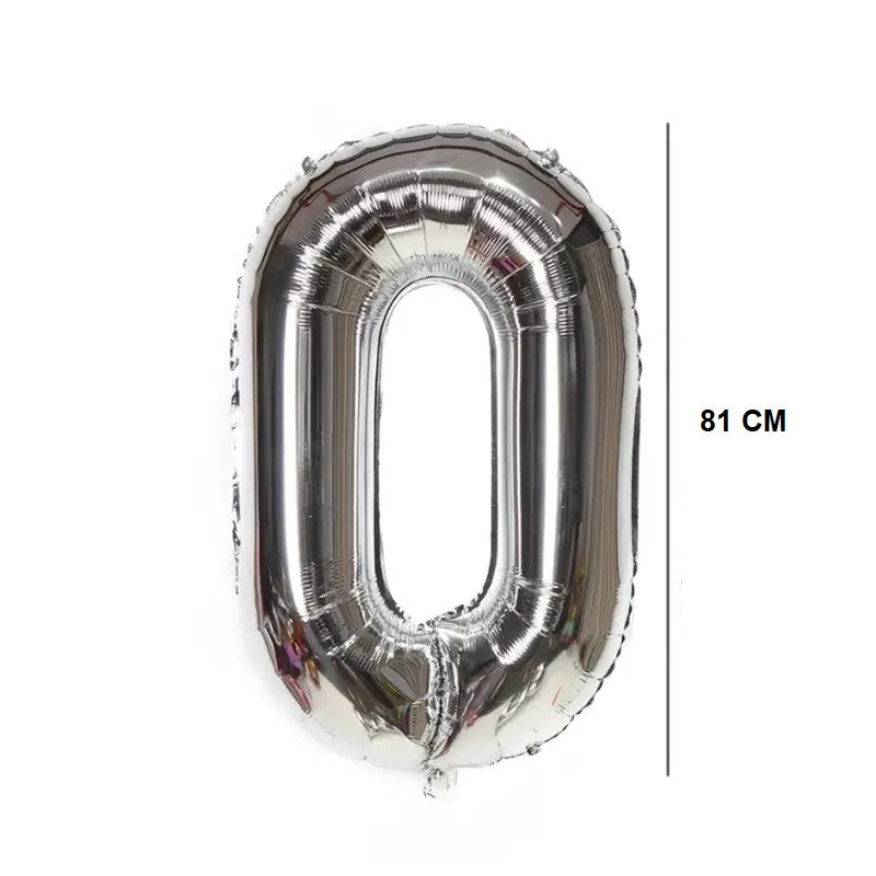 Balon din Folie Cifra 0, Balon Aniversar pentru Aer sau Heliu, Reutilizabil cu Supapă, Folie Aluminiu, 81 cm, Argintiu