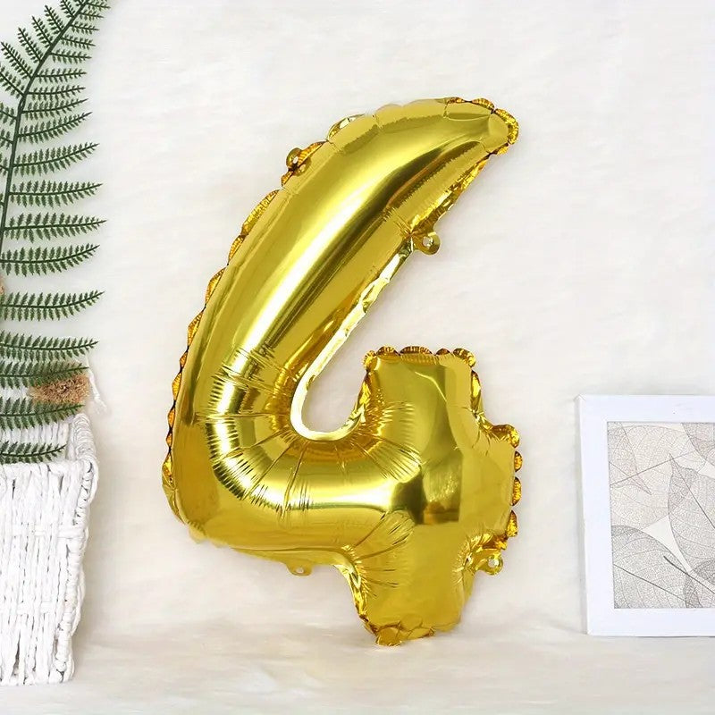 Balon Cifra 4 Aniversar, Balon din Folie Aluminiu pentru Aer sau Heliu, Agatatori Incluse, 81 cm, Auriu