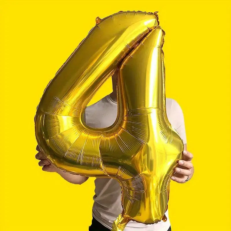 Balon Cifra 4 Aniversar, Balon din Folie Aluminiu pentru Aer sau Heliu, Agatatori Incluse, 81 cm, Auriu