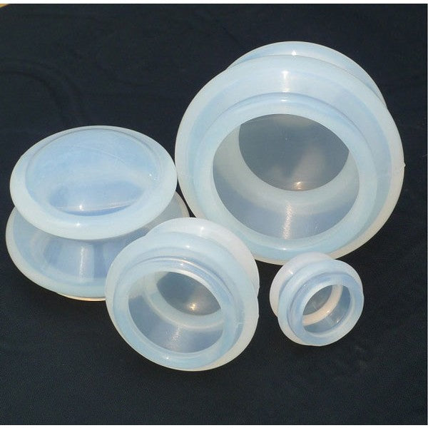 Set 4 Ventuze Masaj Anticelulitic și Terapeutic, Cupping pentru Drenaj Limfatic și Relaxare Musculară, Silicon Medical, 4 Dimensiuni, Alb Transparent