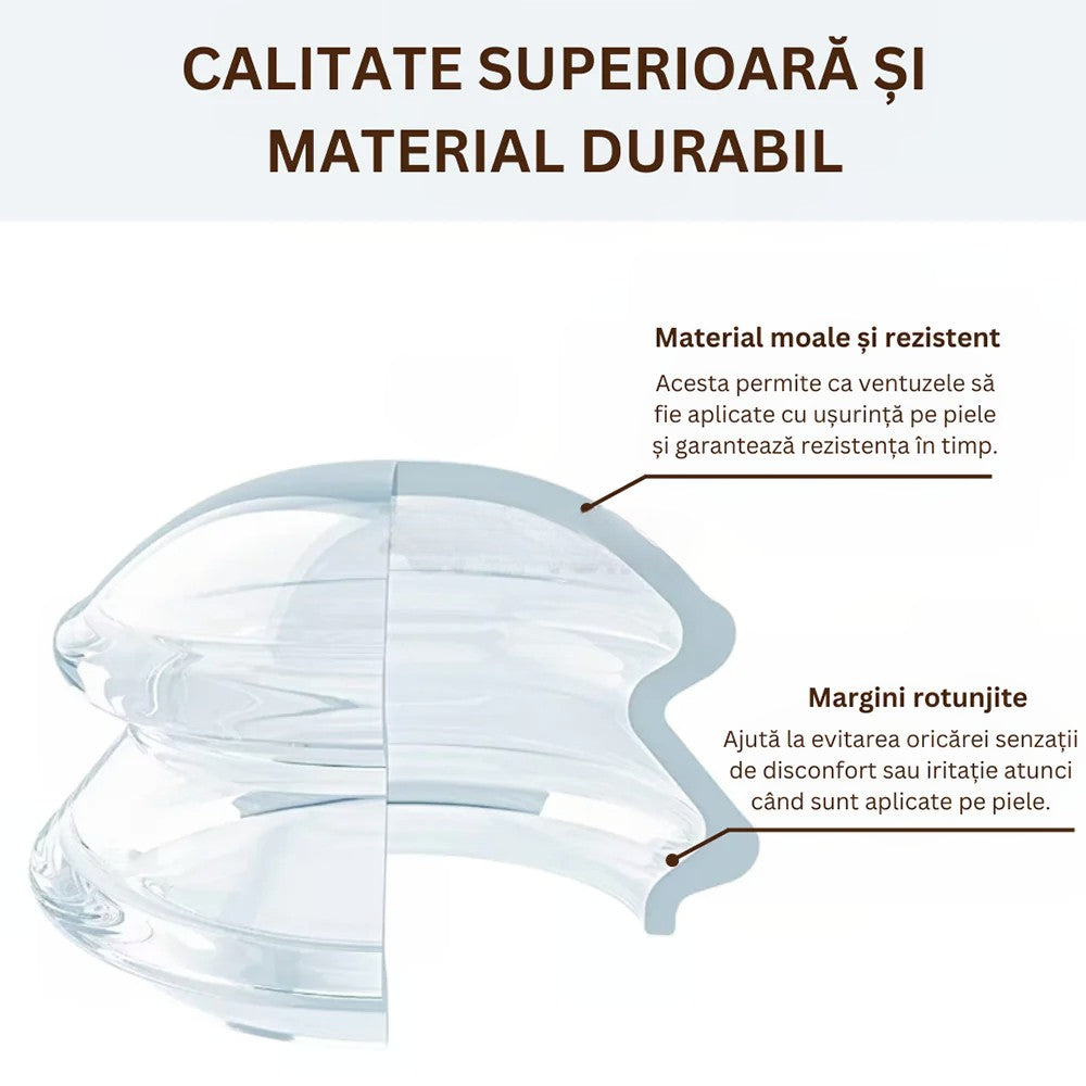 Set 4 Ventuze Masaj Anticelulitic și Terapeutic, Cupping pentru Drenaj Limfatic și Relaxare Musculară, Silicon Medical, 4 Dimensiuni, Alb Transparent