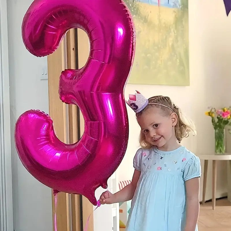 Balon Cifra 3, Balon din Folie de Aluminiu pentru Aniversari, Compatibil cu Aer sau Heliu, Include Pai Umflare, 81 cm, Mov
