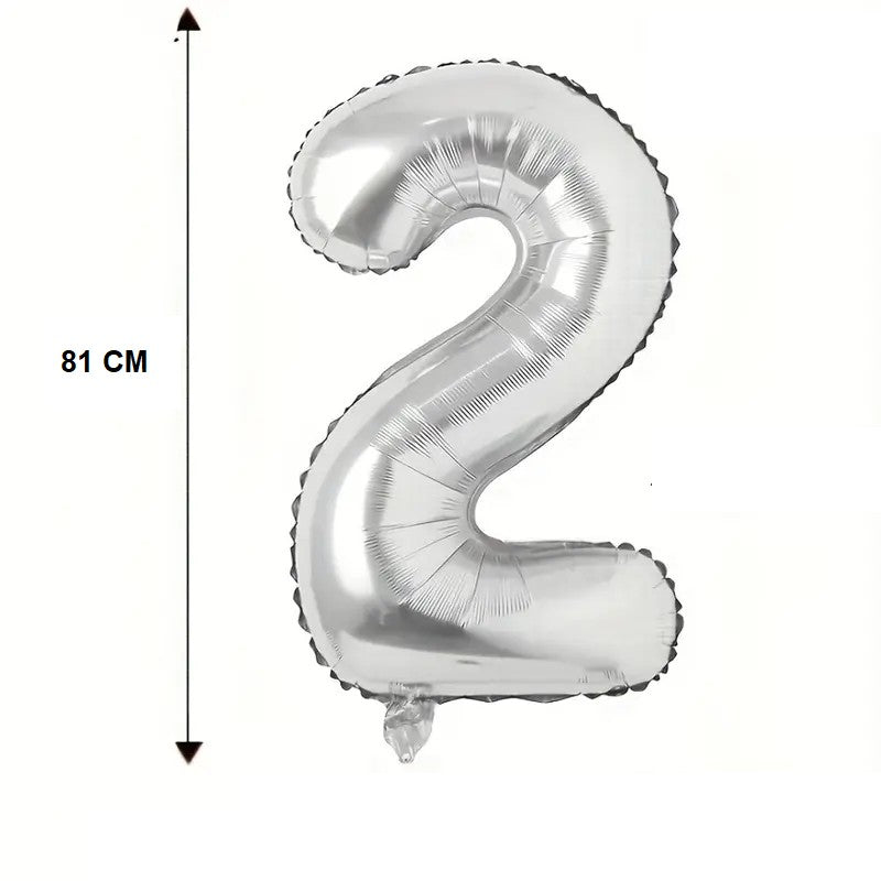 Balon Cifra 2 Aniversar, Balon din Folie de Aluminiu pentru Aer sau Heliu, 81 cm, Argintiu