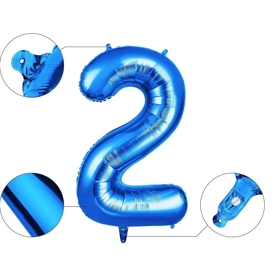 Balon Cifra 2 Aniversar, Balon din Folie Aluminiu pentru Aer sau Heliu, Reutilizabil cu Pai Inclus, 81 cm, Albastru
