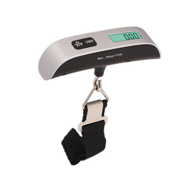Cantar Digital de Mana pentru Bagaje, Ecran LCD Iluminat cu Functie Tara si Termometru, Senzor Precizie 100 g, Sarcina Maxima 50 kg, 12.5 x 2.8 cm, Alb-Negru