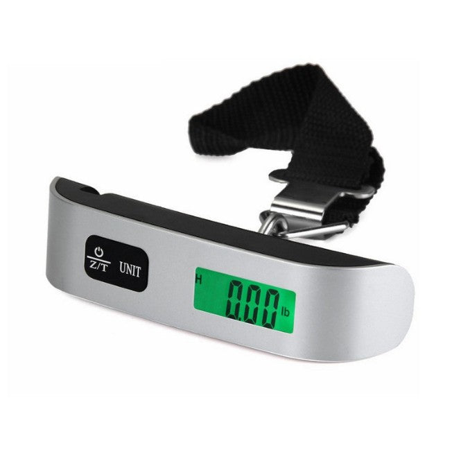 Cantar Digital de Mana pentru Bagaje, Ecran LCD Iluminat cu Functie Tara si Termometru, Senzor Precizie 100 g, Sarcina Maxima 50 kg, 12.5 x 2.8 cm, Alb-Negru