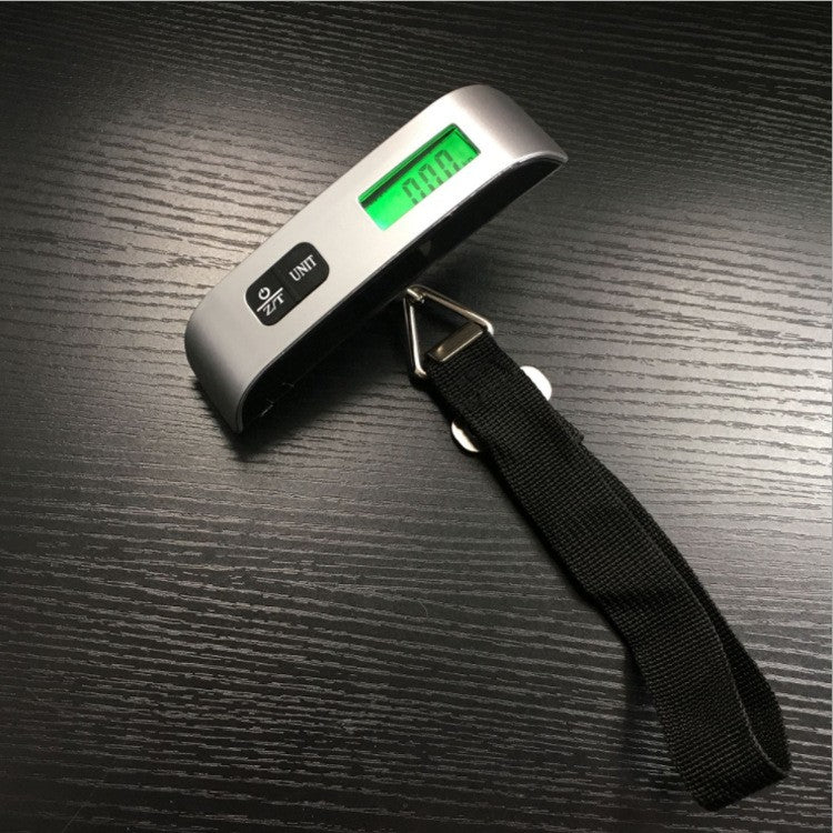 Cantar Digital de Mana pentru Bagaje, Ecran LCD Iluminat cu Functie Tara si Termometru, Senzor Precizie 100 g, Sarcina Maxima 50 kg, 12.5 x 2.8 cm, Alb-Negru