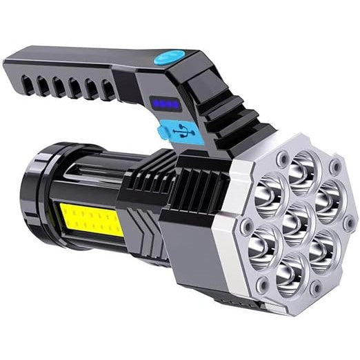 Lanternă LED Reîncărcabilă USB, Tip Proiector COB cu Mâner, Rezistentă la Apă IPX4, Lanternă Portabilă pentru Drumeții și Camping, Plastic, 14.1 x 6.4 cm, Negru/Albastru