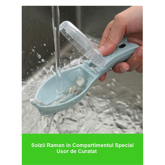 Curatator Solzi de Peste cu Recipient Colector si Capac, Dispozitiv Ergonomic pentru Curatare, Plastic Rezistent, Albastru Deschis, 16x6 cm