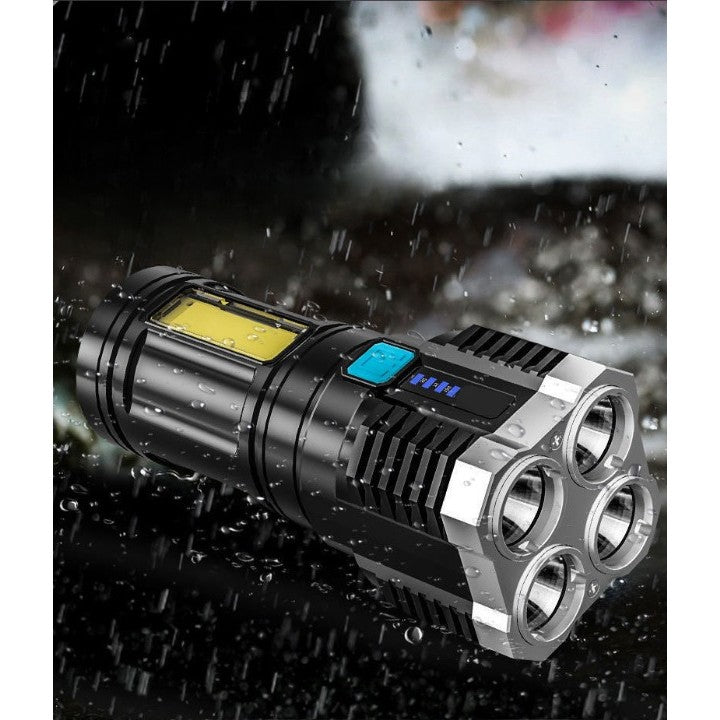 Lanterna LED Tactica 2 in 1 cu Proiector Lateral COB, 4 Moduri de Iluminare, Rezistenta la Apa IPX5, Acumulator 1200 mAh, Reincarcabila USB, 800 Lumeni, 13.6 x 5 cm, Negru