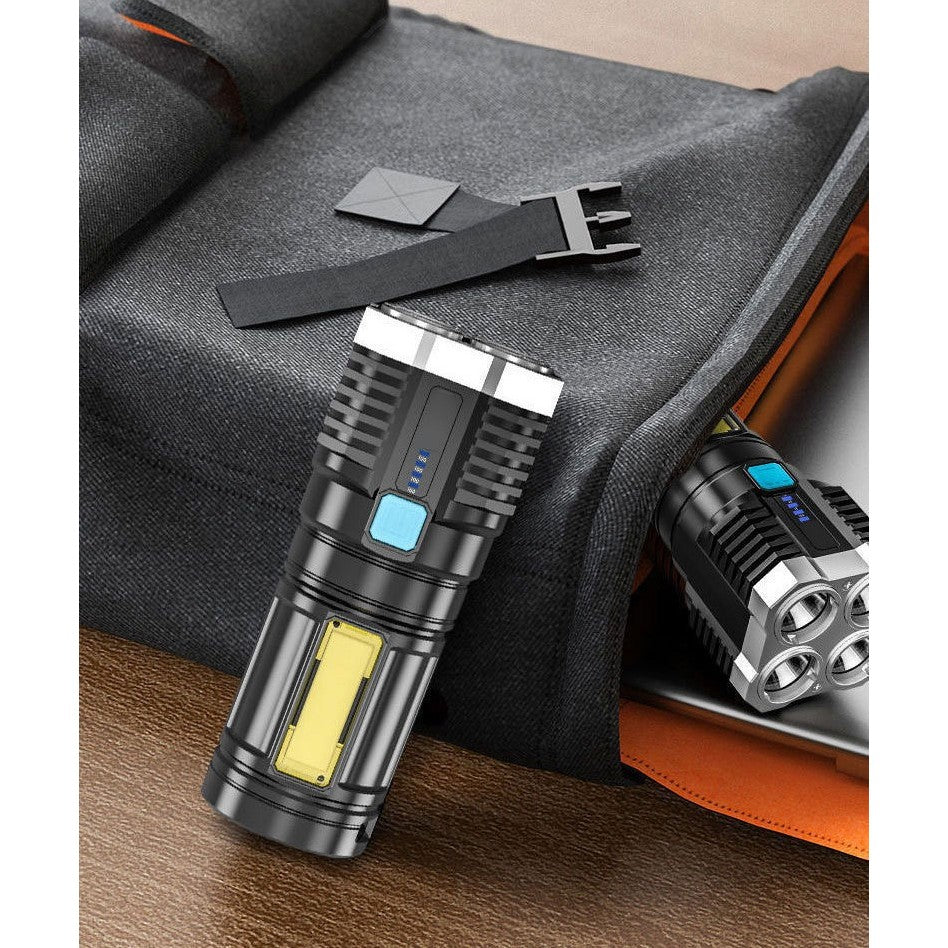 Lanterna LED Tactica 2 in 1 cu Proiector Lateral COB, 4 Moduri de Iluminare, Rezistenta la Apa IPX5, Acumulator 1200 mAh, Reincarcabila USB, 800 Lumeni, 13.6 x 5 cm, Negru