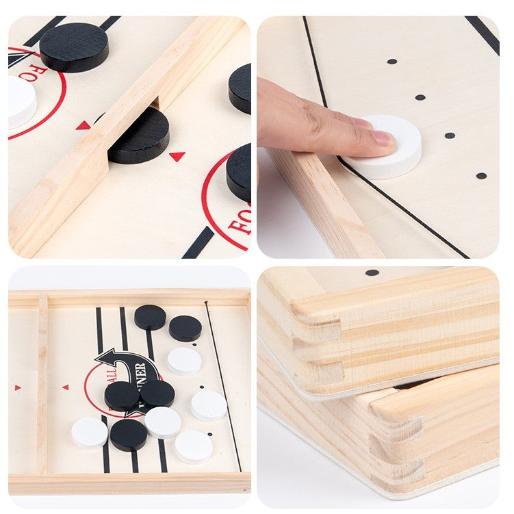 Joc Interactiv Fooseball si Hockey pe Gheata, Masa de Joc Fast Sling Puck din Lemn, 10 Piese de Joc, 2 Jucatori, Varsta +4 Ani, 35 x 22 cm, Multicolor