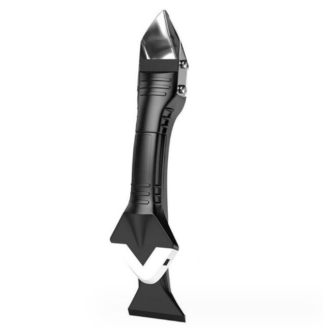 Set Racleta pentru Indepartare Adeziv si Finisare Silicon, Spatula Metalica pentru Rosturi, 5 Capete Inlocuibile din Silicon, Plastic si Metal, 18.8 cm, Negru