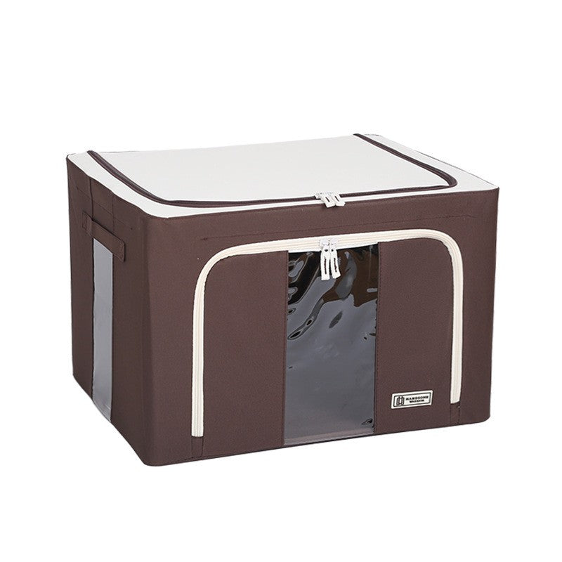 Cutie de Depozitare Pliabila pentru Haine, Cu Fereastra Transparenta si Cadru Metalic, Textil Impermeabil cu Fermoar Dublu, 66 L, 50x40x33 cm, Maro