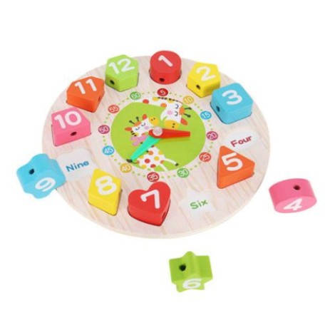 Jucarie Educativa din Lemn Berbis, Tip Montessori, Model Ceas Girafa, din Lemn, + 36 Luni, 12 Piese, 17 cm, Multicolor