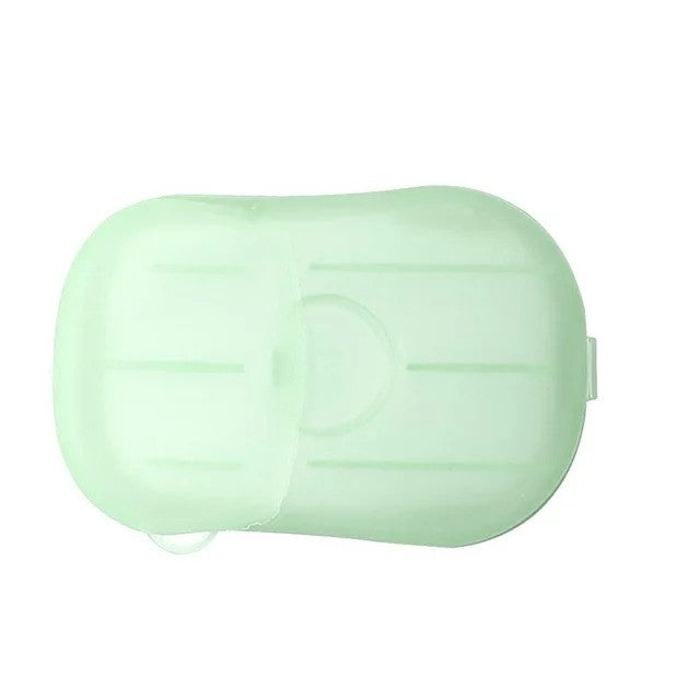 Sapun de Unica Folosinta sub Forma de Foite, Portabil pentru Calatorii si Camping, Biodegradabil, Carcasa PP, 20 Bucati, Verde