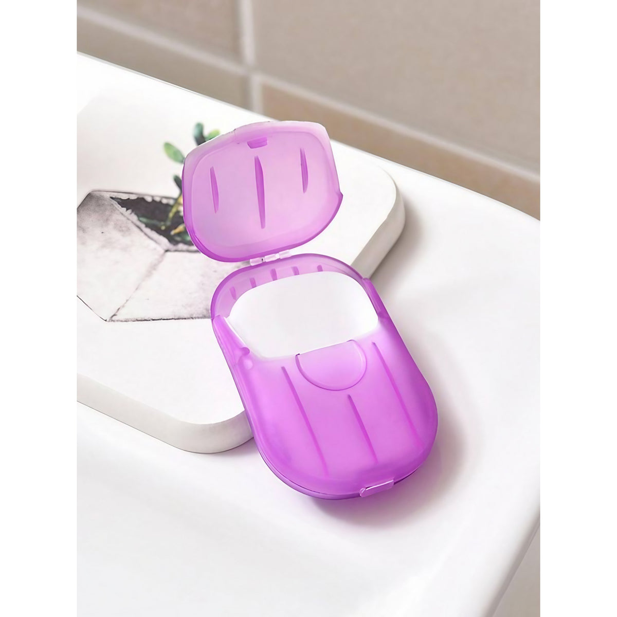 Sapun de Maini sub Forma de Foite, Mini Cutie Portabila pentru Calatorii si Camping, Material Biodegradabil, 20 Bucati, Roz