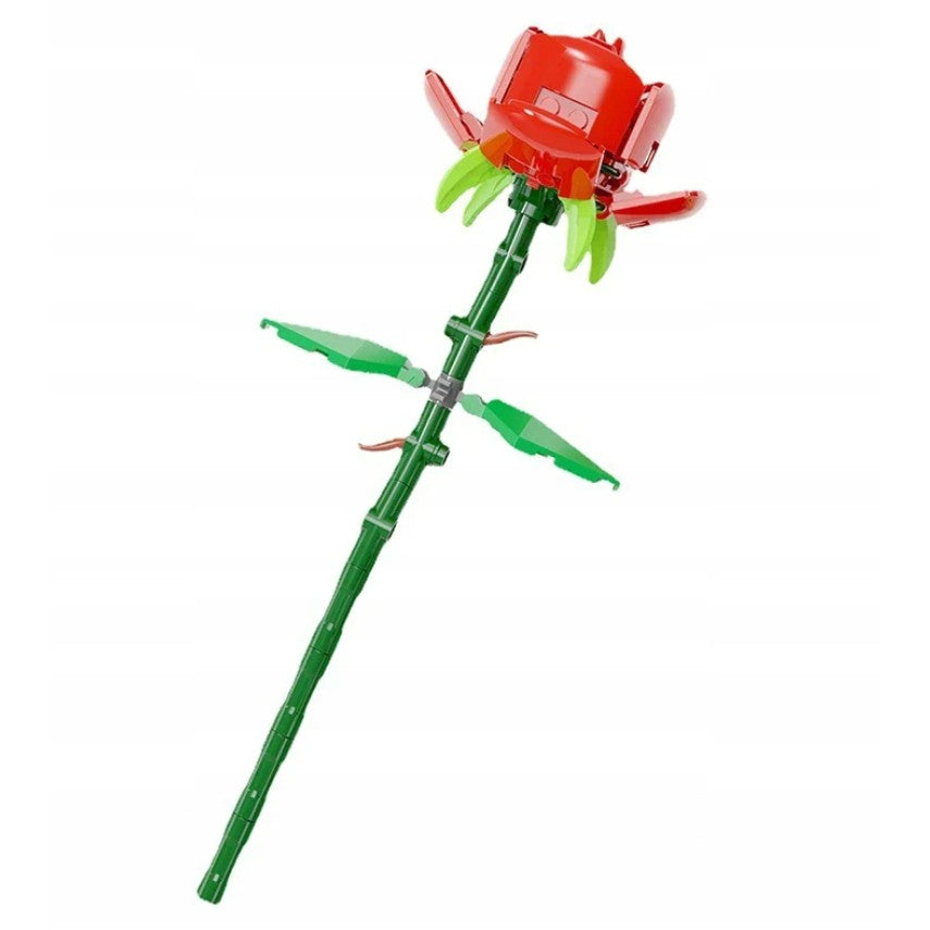 Bamboo Jungle Set de Constructie Trandafir Rosu, Floare Ornamentala din Blocuri Tip Lego, Plastic ABS, 69 Piese, 25x8x4 cm
