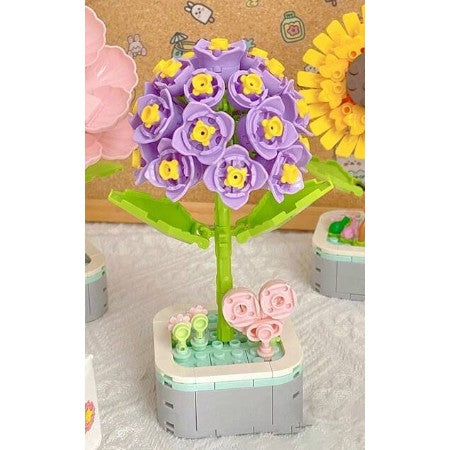 Set de Constructie Zambila in Ghiveci, Joc Educativ pentru Copii, Ornament Creativ, Blocuri de Constructie Plastic, 16.5x6.2 cm, Mov