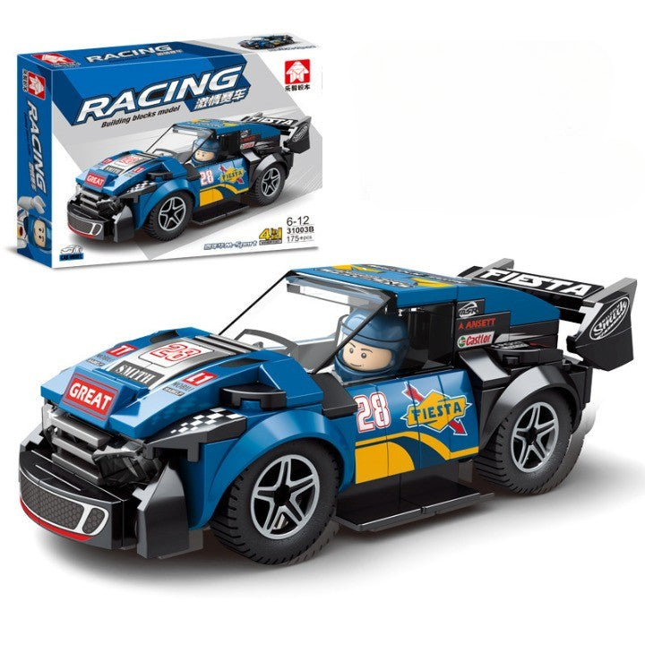 Set de Constructie Masina de Curse 4in1, Masina Sport cu Figurina Pilot, Jucarie Educativa STEM, 175 Piese, Plastic, 6 Ani+, Albastru, 26x19 cm