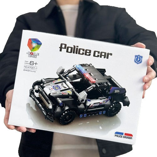 Set de Constructie Masina de Politie 4x4, Vehicul Off-Road cu Cabina Dubla, Jucarie Educativa STEM din Plastic ABS, 243 Piese, Varsta 6 Ani+, Negru, 28x21cm