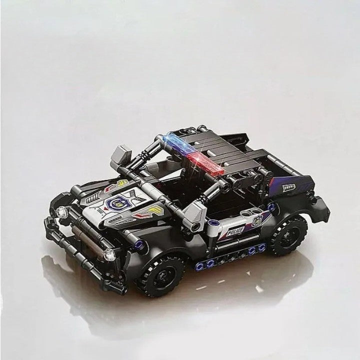 Set de Constructie Masina de Politie 4x4, Vehicul Off-Road cu Cabina Dubla, Jucarie Educativa STEM din Plastic ABS, 243 Piese, Varsta 6 Ani+, Negru, 28x21cm