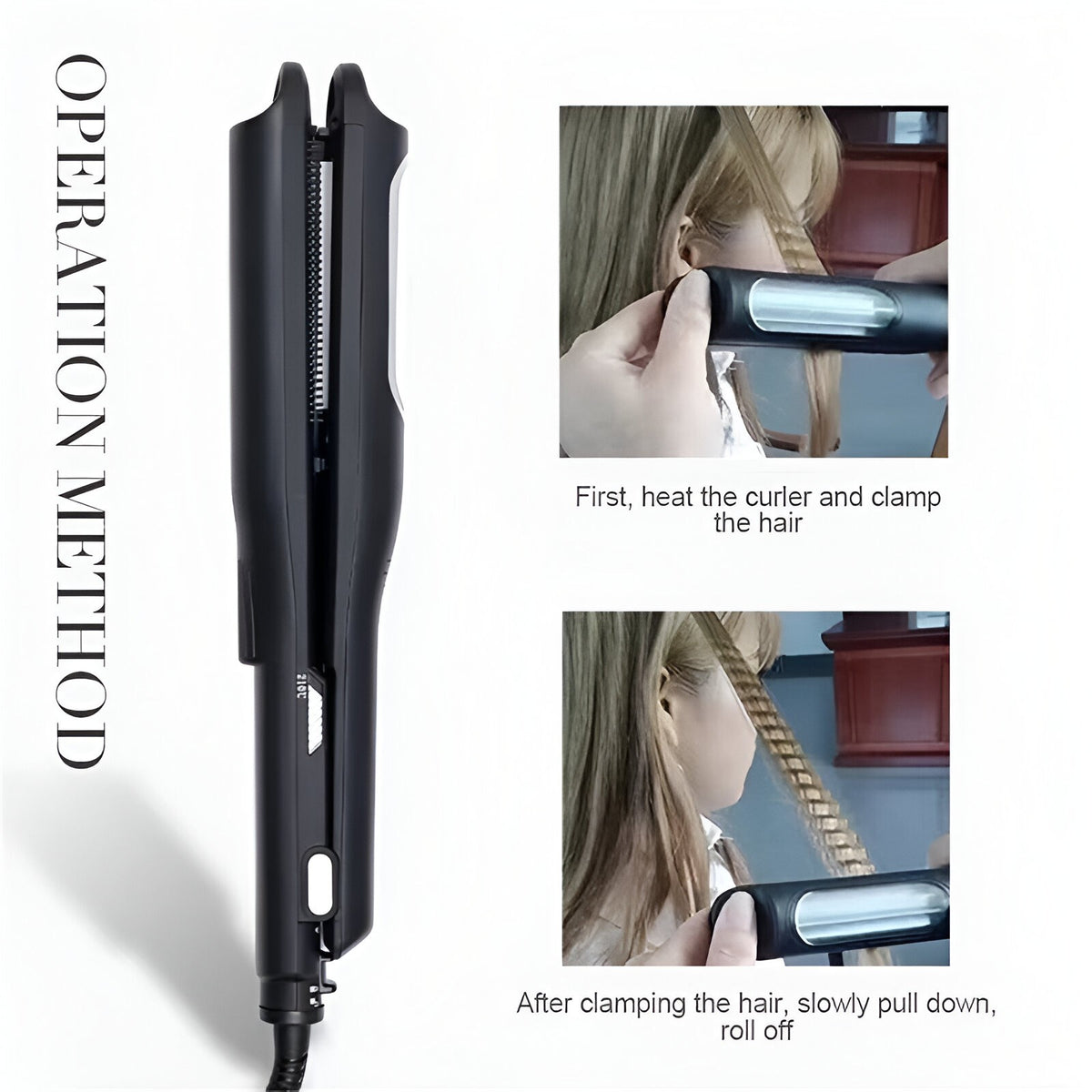 Ondulator de Par Ceramic, Placa pentru Volum si Textura cu Turmalina, 2 Setari Temperatura, Max 210 Grade, Indicator LED, Functie Blocare, Cablu Rotativ 360, 31x3.5 cm, Negru