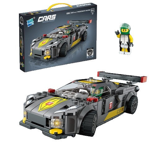 Set de Construcție Mașină de Curse Technical Racing, Model Sport cu Pilot și Roți Detașabile, Plastic ABS, 341 Piese, Gri, 14.4x5.6x4.5 cm