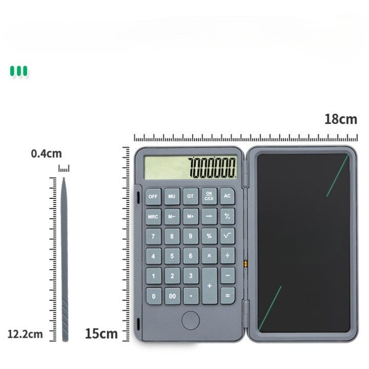 Calculator de Mana Portabil cu Tabla de Scris LCD, Afisaj 12 Cifre, Design Pliabil, Reincarcabil USB Tip C, Ecran 15 cm, Gri