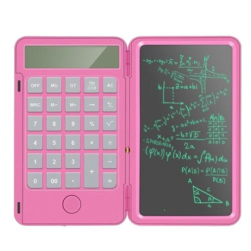 Calculator de Mana Portabil cu Tabla de Scris LCD, Reincarcabil USB-C, Afisaj 12 Cifre, Pliabil cu Stilou Inclus, Roz