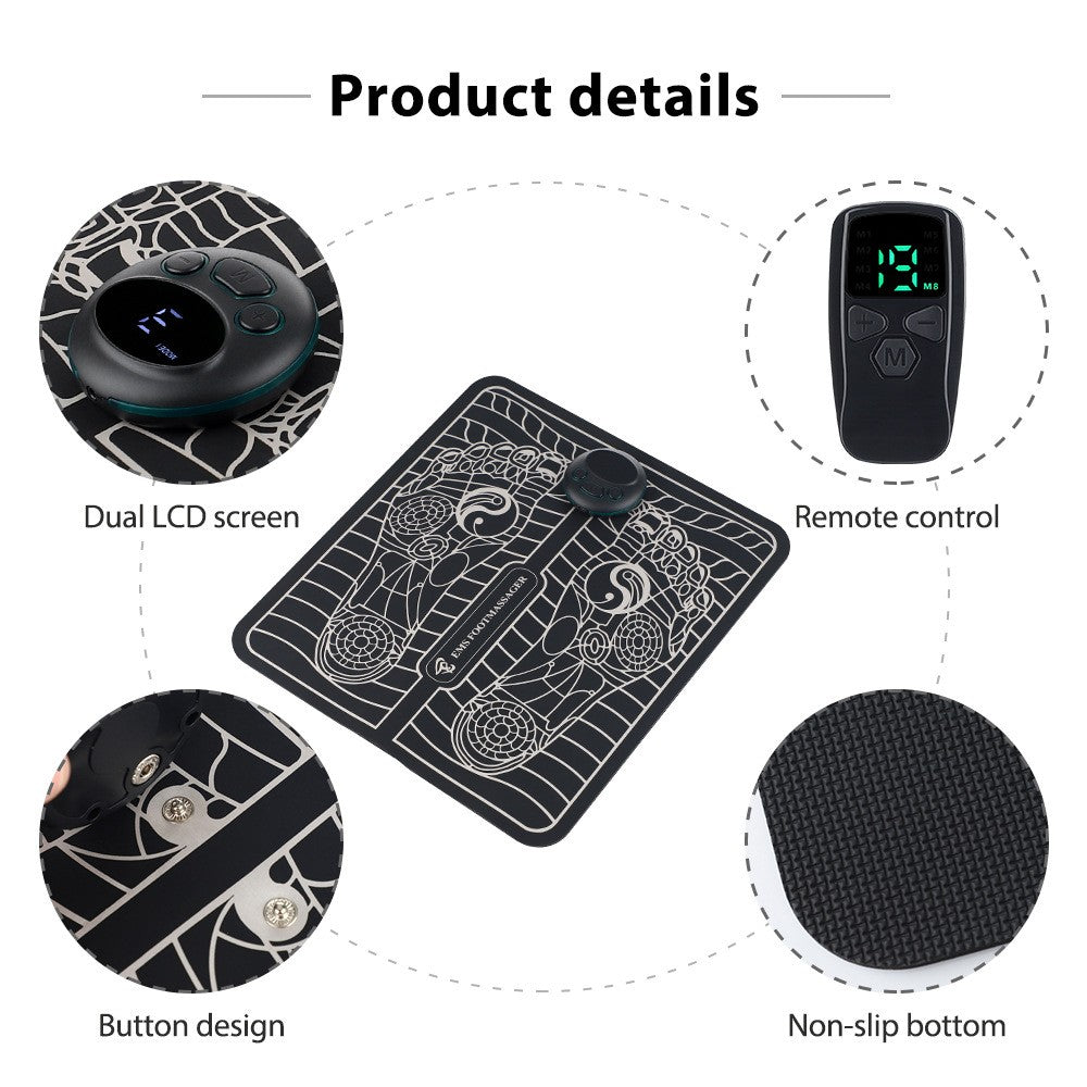 Covoras Masaj Picioare EMS, Stimulator Circulatie si Reflexoterapie, 4 Niveluri Intensitate, Ecran LED, Incarcare USB, Telecomanda Inclusa, Silicon, Negru