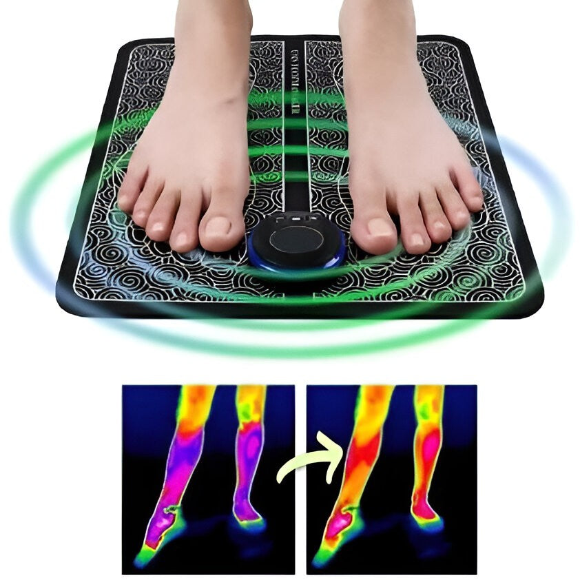 Covoras Masaj Picioare EMS, Stimulator Circulatie si Reflexoterapie, 4 Niveluri Intensitate, Ecran LED, Incarcare USB, Telecomanda Inclusa, Silicon, Negru
