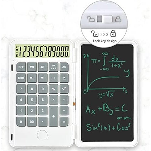 Calculator de Mana Portabil cu Tabla de Scris LCD, Reincarcabil USB Tip C, Afisaj 12 Cifre, Design Pliabil cu Stylus, Alb