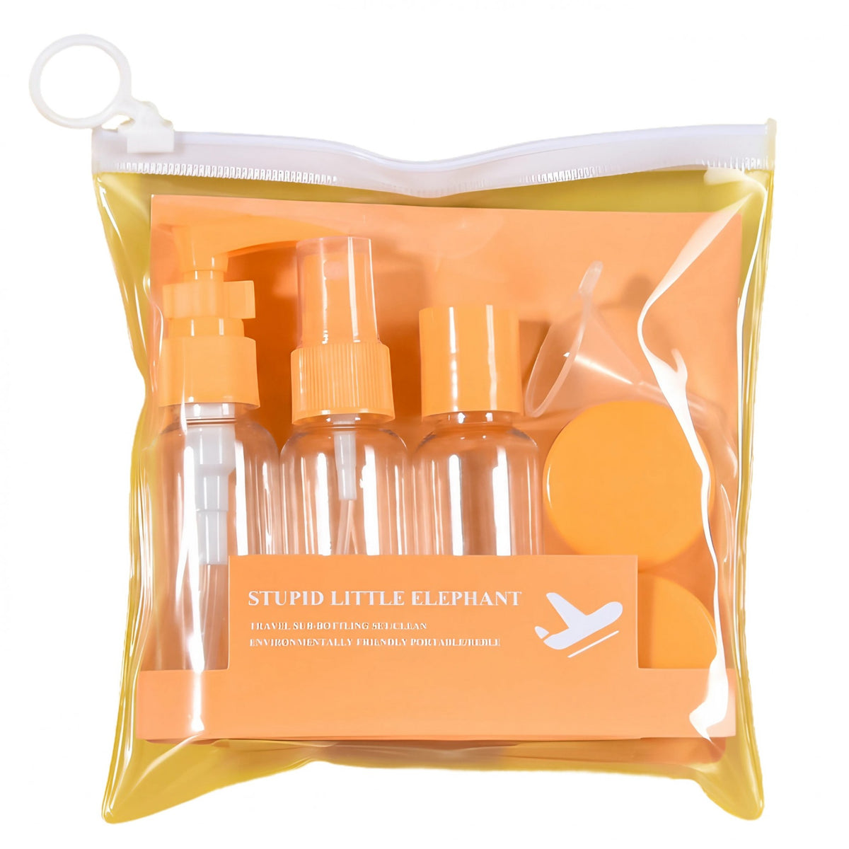 Set Recipiente pentru Cosmetice, Kit Calatorie Reutilizabil cu Gentuta, Plastic, Portocaliu, 5 Piese, 40 ml si 10 g