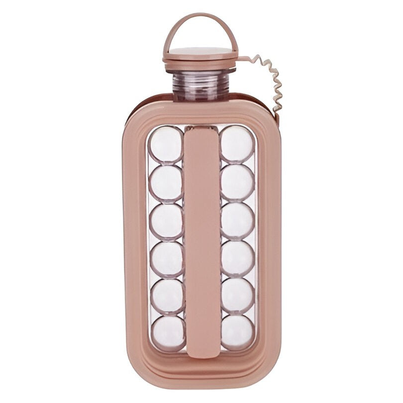 Forma pentru Gheata 2 in 1 Portabila, Sticla pentru 17 Sfere de Gheata, Silicon PP Fara BPA, Diametru 3 cm, 27.5 x 11.4 cm, Roz Pal