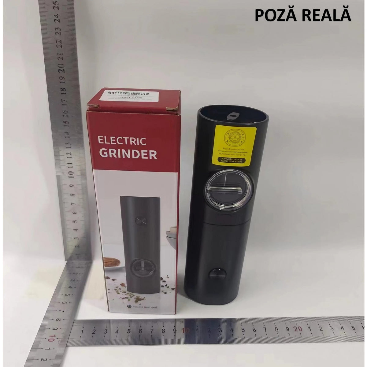 Rasnita Electrica pentru Cafea si Condimente, Trepte de Macinare Reglabile, Lame din Otel Inoxidabil, Alimentare 4 Baterii AAA, 18x5.5cm, Negru