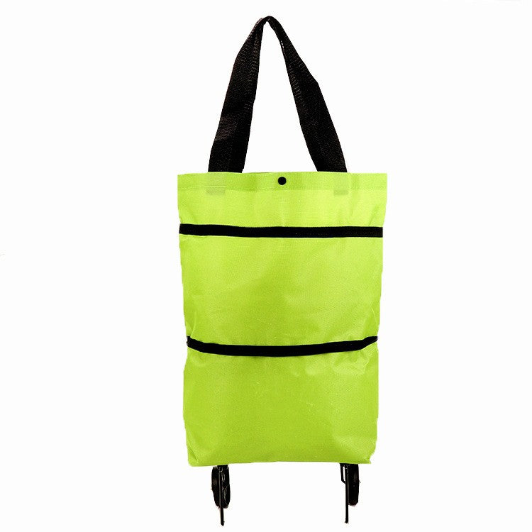 Geanta Cumparaturi Pliabila 2 in 1, Carucior cu Roti Reutilizabil si Ecologic, Material Rezistent, Capacitate 19 l, Verde, 39 x 46 x 12 cm