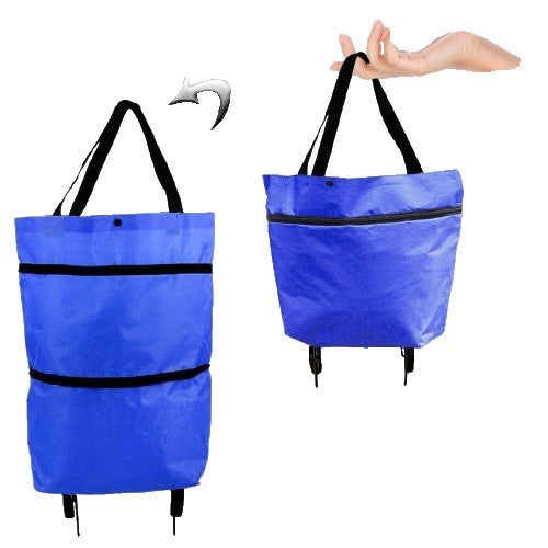 Geanta Cumpărături Pliabilă, Carucior 2 în 1 cu Roti, Sac Reutilizabil și Ecologic, Material Plastic Rezistent, 19 l, 39 x 46 x 12 cm, Albastru