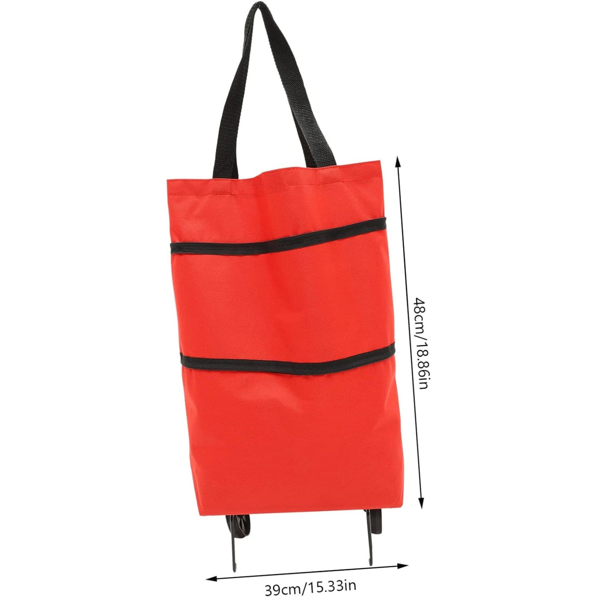 Geanta Cumparaturi Pliabila cu Roti, Carucior 2 in 1 Reutilizabil si Compact, Material Rezistent, 19 l, Rosu, 39 x 46 x 12 cm