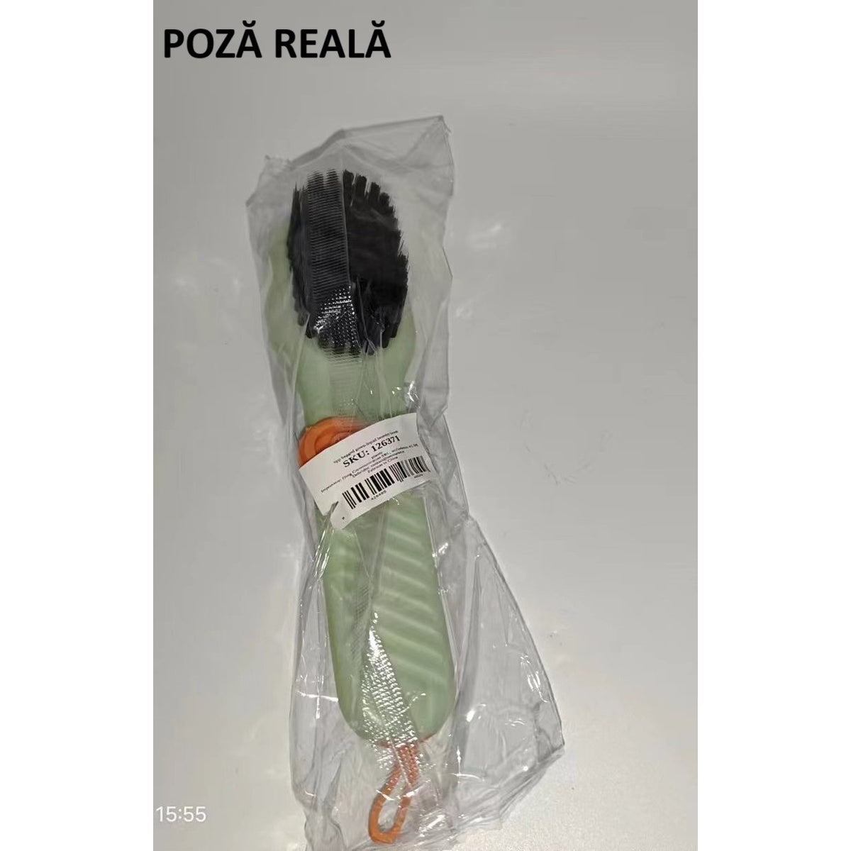 Perie Curatare Incaltaminte si Lenjerie, Recipient pentru Detergent Lichid, Peri Moi Anti-Deteriorare, Plastic, 17.3 x 4.5 x 6 cm, Verde
